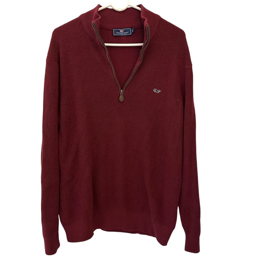 Vineyard Vines Men's 1/4 Zip Maroon Cotton Acrylic Pullover Sweater Size M